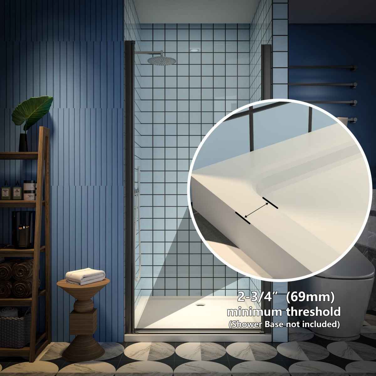 Classy 36-38" W x 72" H Pivot Semi-Frameless Glass Shower Door in Black