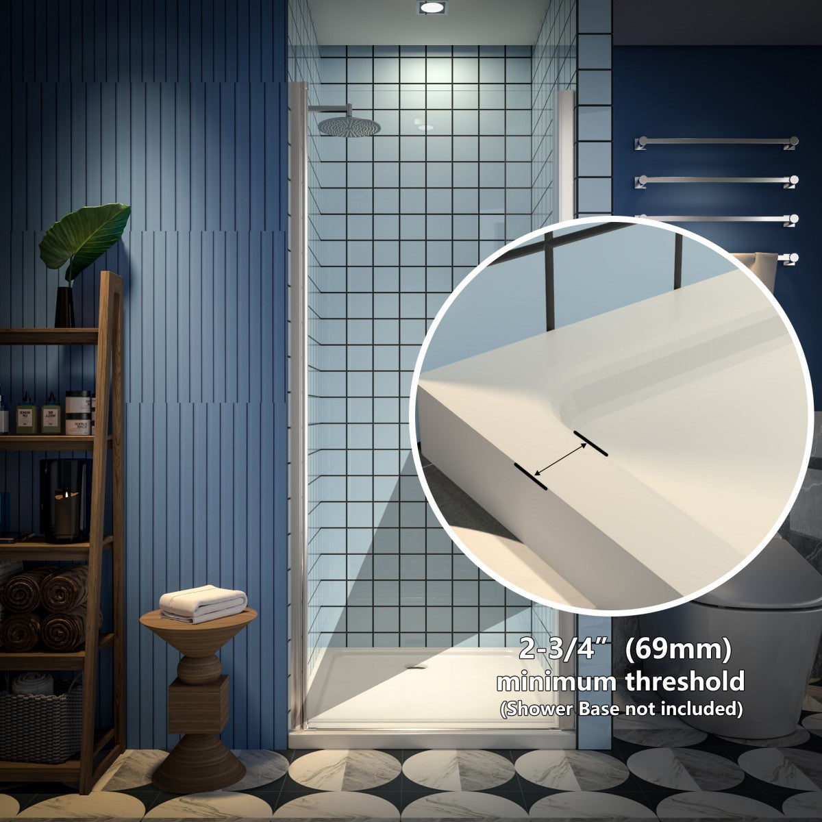 Classy 32-34" W x 72" H Pivot Shower Door Semi-Frameless Hinged In Nickel Install Glass Shower Door - ExBriteUSA