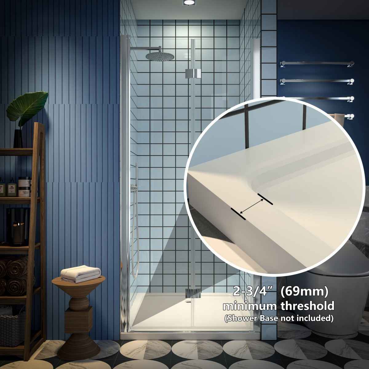 Exbrite Adapt Bifold Shower Door 34-36 in.W x 72 in.H Pivot Swing Shower Doors,Chrome,Clear Tempered Shower Glass