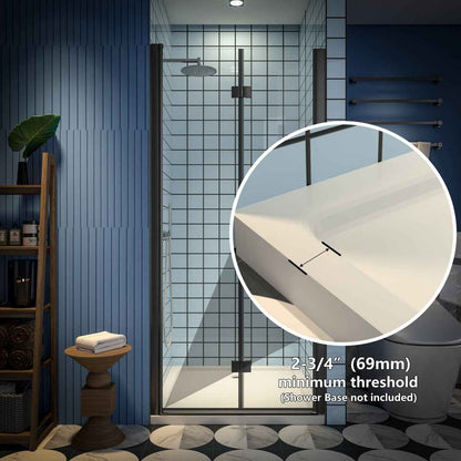 Exbrite Adapt Bifold Shower Door 34-36 in.W x 72 in.H Pivot Swing Shower Doors,Matte Black,Clear Tempered Glass