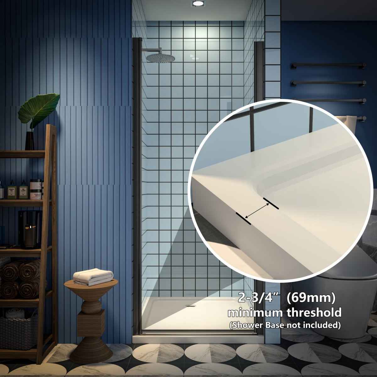 Classy 32-34" W x 72" H Pivot Shower Door Semi-Frameless Hinged in Matte Black Install Glass Shower Door