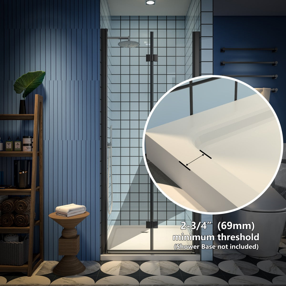 Exbrite Adapt Bifold Shower Door 32-34 in.W x 72 in.H Pivot Swing Shower Doors,Matte Black,Tempered Shower Glass - ExBriteUSA