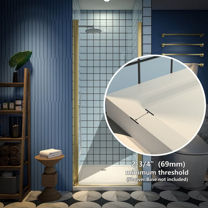 Classy 30-32"x72" Frameless Shower Door in Brush Gold,Water Repellent Glass with Seal Strip Parts and Handle,6mm Glass Shower Door - ExBriteUSA