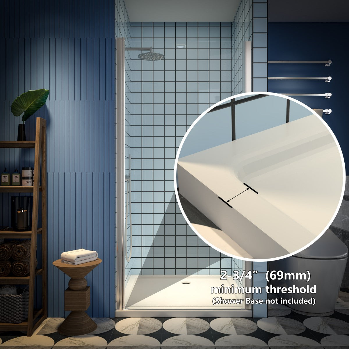 Classy 36-38" W X 72" H Pivot Semi-Frameless Glass Shower Door,Pivot Swing Shower Doors,Brushed Nickel,Clear Tempered Glass - ExBriteUSA