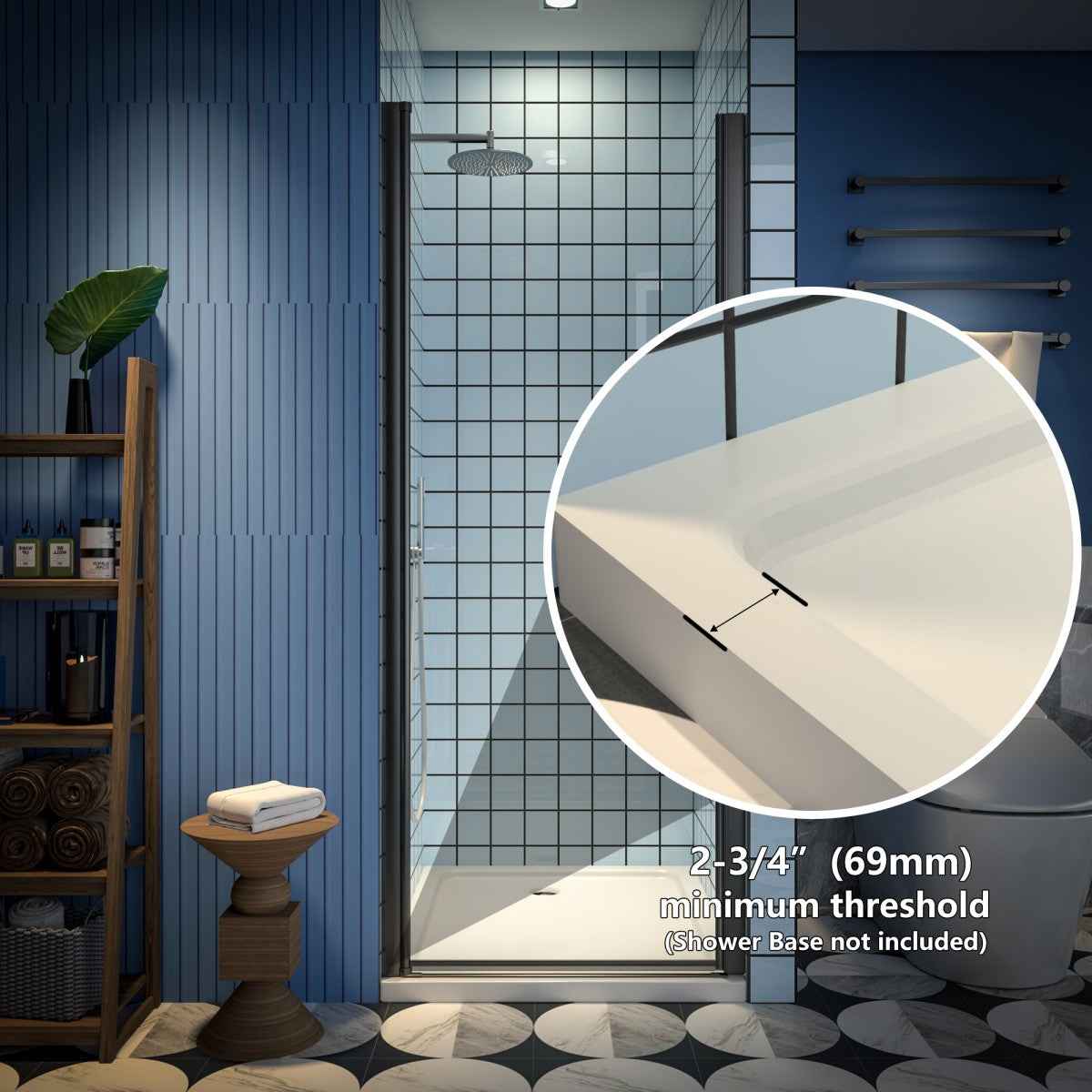 Classy 30-32" W x 72" H Pivot Shower Door Semi-Frameless Matte Black Hinged Glass Shower Door with Handle