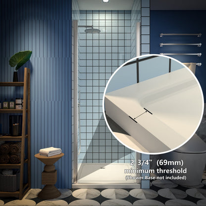 Classy 30-32" W X 72" H Pivot Shower Doors Semi-Frameless Nickel Hinged Glass Shower Door With Handle - ExBriteUSA