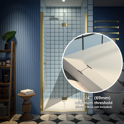Exbrite Adapt Bifold Shower Door 34-36 in.W x 72 in.H Pivot Swing Shower Doors,Brushed Gold,Clear Tempered Glass - ExBriteUSA