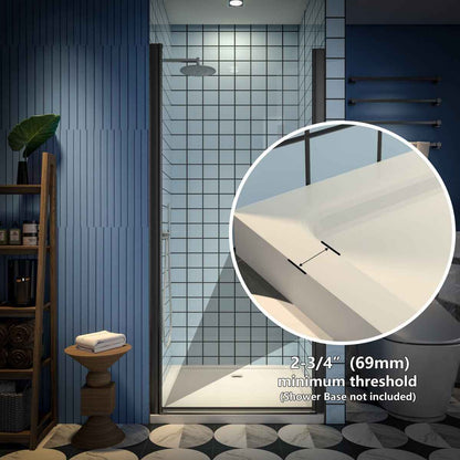 Classy 34-36" W x 72" H Hinged Pivot Semi-Frameless Shower Door Matte Black Install Glass Shower Door