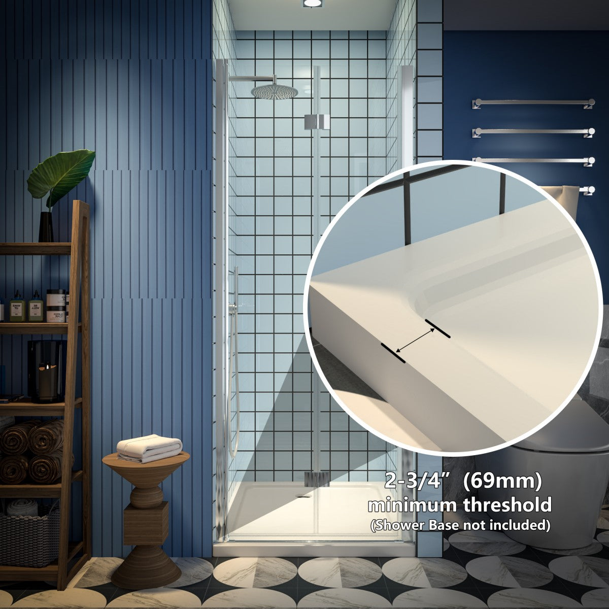 Exbrite Adapt Bifold Shower Door 30-32 in.W x 72 in.H Pivot Swing Shower Doors,Chrome,Clear Tempered Shower Glass - ExBriteUSA