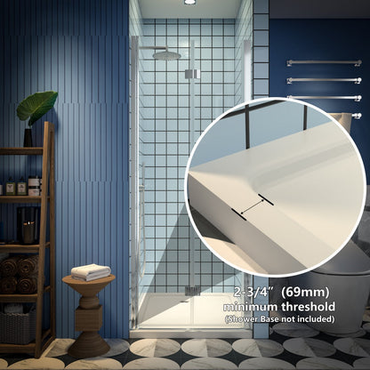 Exbrite Adapt Bifold Shower Door 30-32 in.W x 72 in.H Pivot Swing Shower Doors,Chrome,Clear Tempered Shower Glass - ExBriteUSA