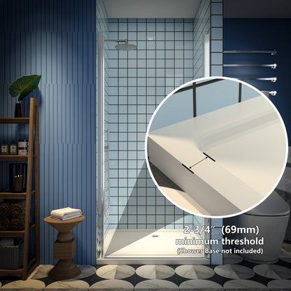 Classy 36-38" W x 72" H Pivot Semi-Frameless Glass Shower Door in Chrome, elegant bathroom design.