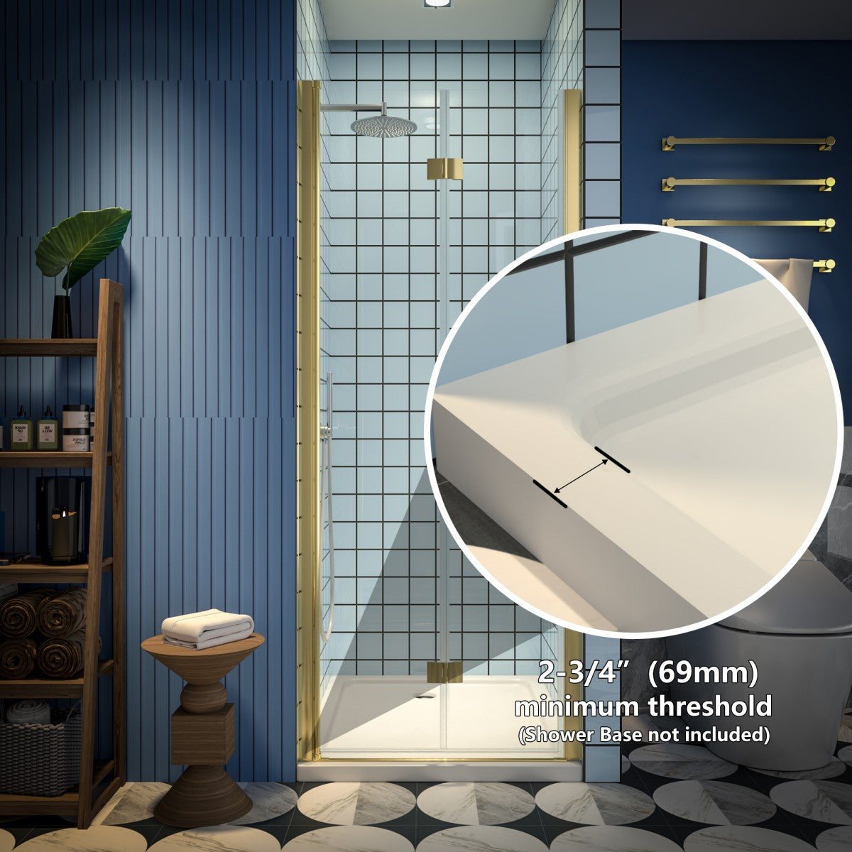 Exbrite Adapt Bifold Shower Door 30-32 in.W x 72 in.H Pivot Swing Shower Doors,Brushed Gold,Tempered Shower Glass - ExBriteUSA