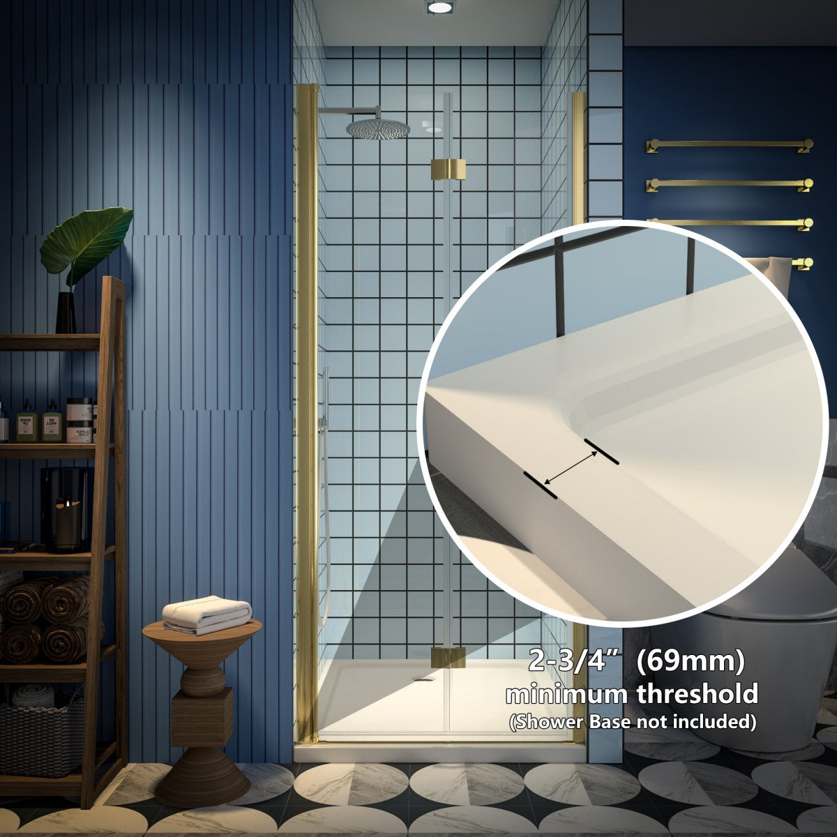 Exbrite Adapt Bifold Shower Door 32-34 in.W x 72 in.H Pivot Swing Shower Doors,Brushed Gold,Tempered Shower Glass - ExBriteUSA