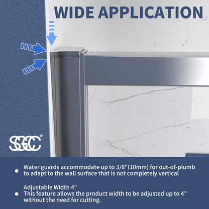 Flexi Showers 56-60" W x 71" H Glass Shower Doos Semi-Frameless,6mm Clear Tempered Glass Panel, Chrome Finish - ExBriteUSA