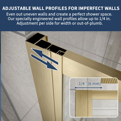 Nexus 56-60W x 70.H Easy Clean Framed Tri-Fold Sliding Shower Door with 1/4" (6mm) Clear SGCC Tempered Glass,Brushed Golde Finish