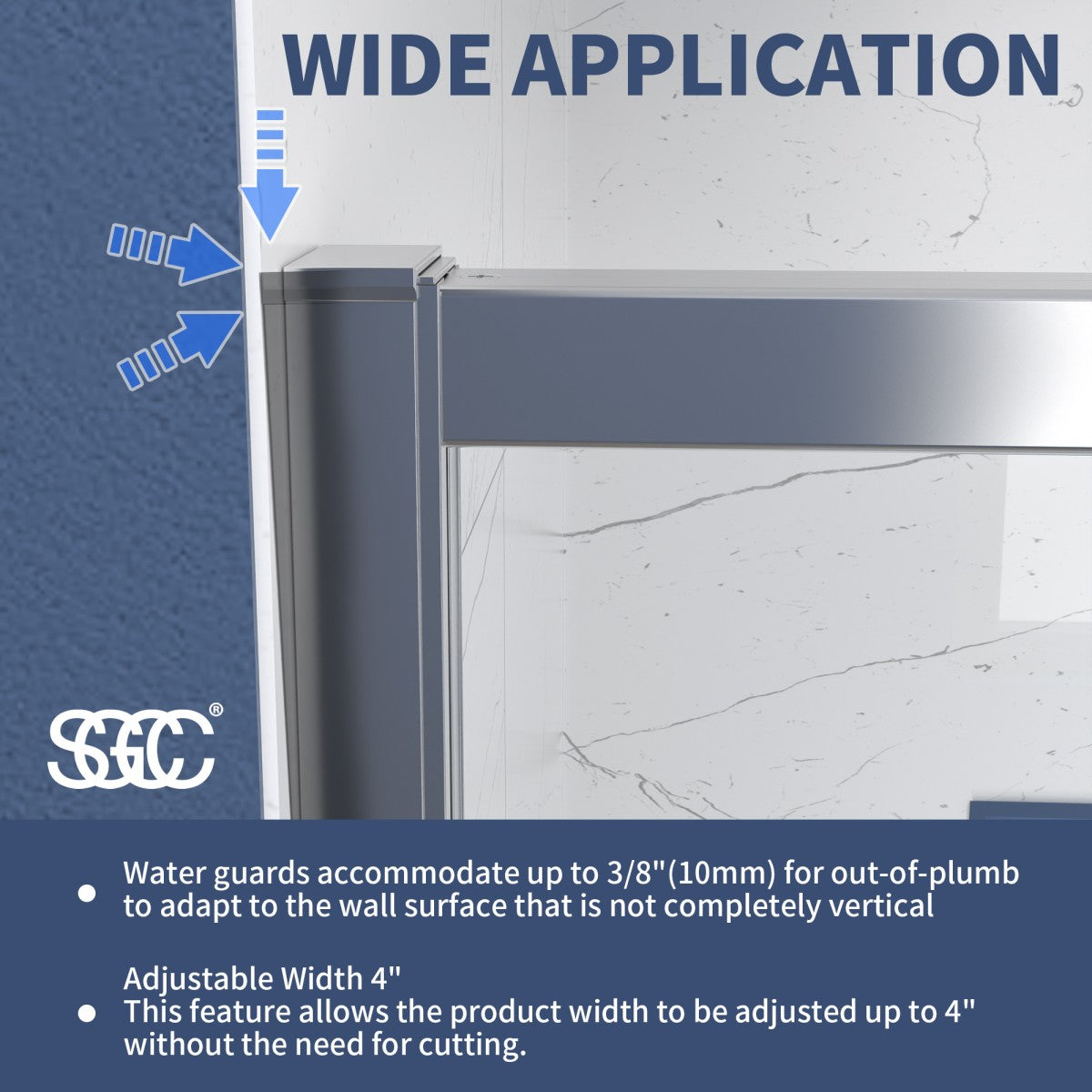 Flexi 44-48"x71" Frameless Shower Door in Brushed Nickel,Water Repellent Glass with Seal Strip Parts and Handle,6mm Glass Shower Door - ExBriteUSA