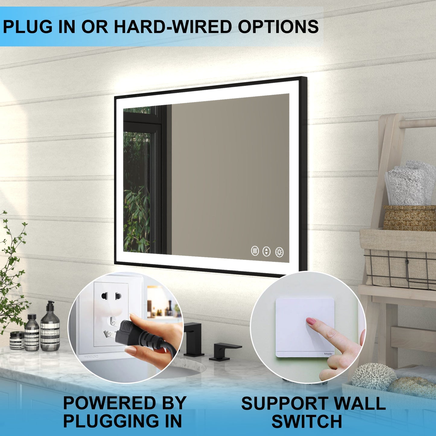 Apex-Noir 20"x28" Framed LED Lighted Bathroom Mirror - ExBriteUSA