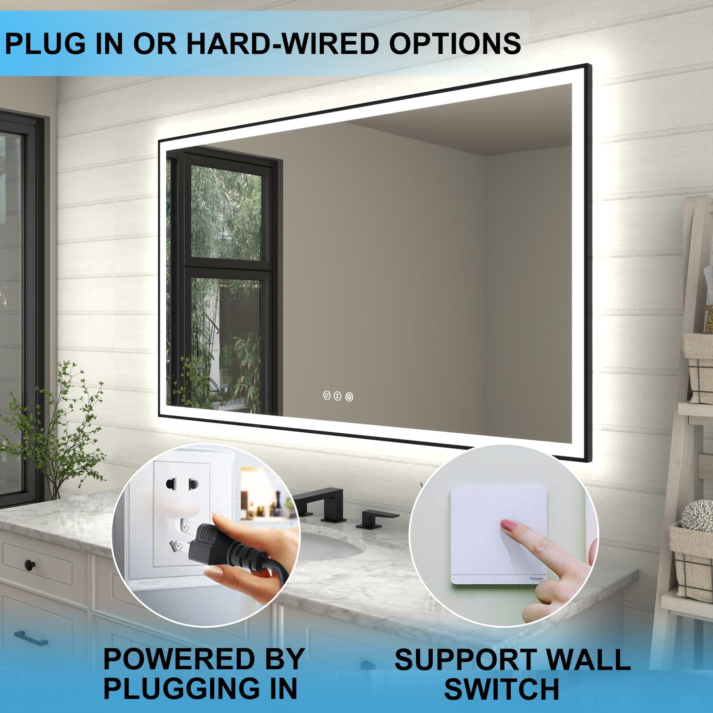 Apex-Noir 60"x36" Framed LED Lighted Bathroom Mirror