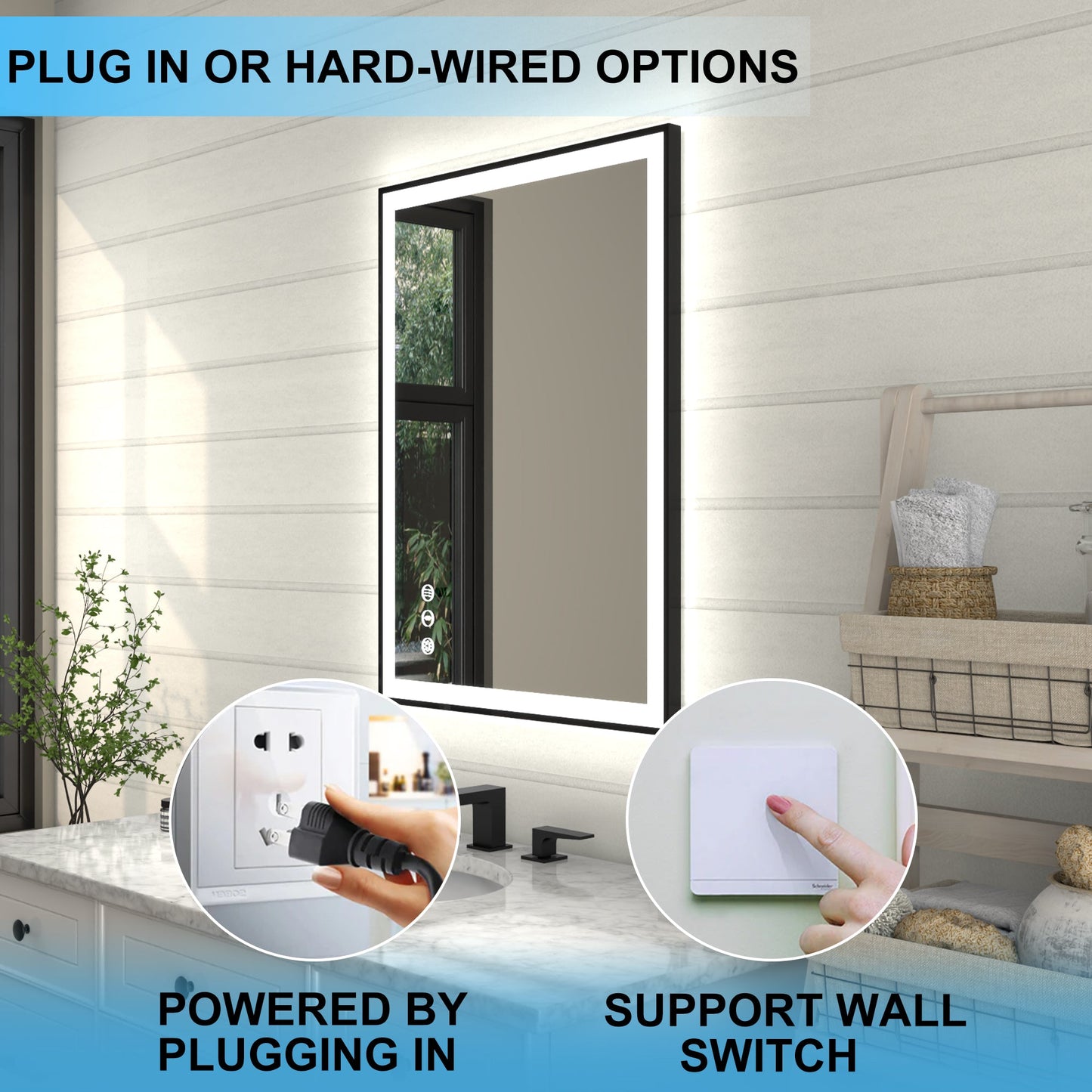 Apex-Noir 24"x32" Framed LED Lighted Bathroom Mirror