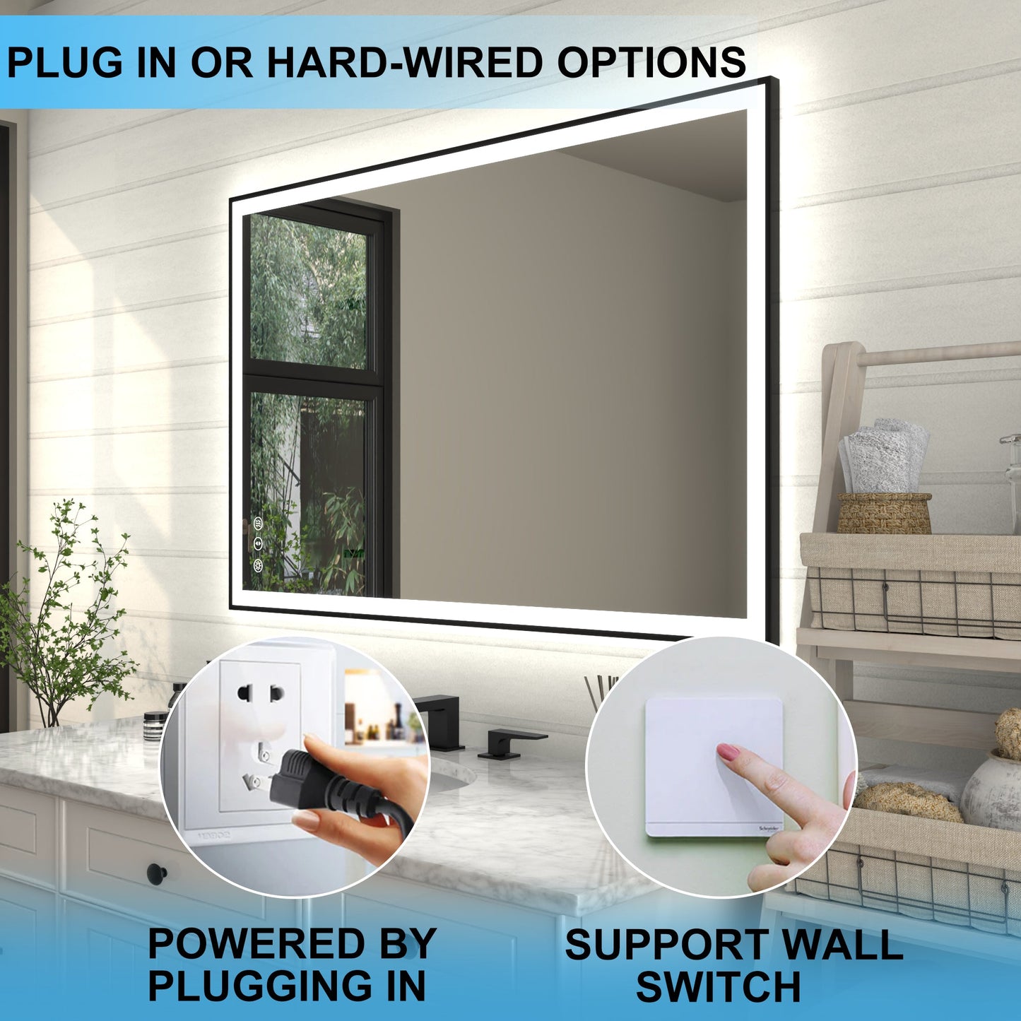 Apex-Noir 48"x32" Framed LED Lighted Bathroom Mirror