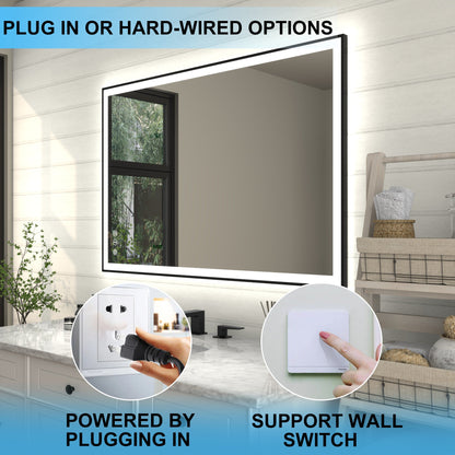 Apex-Noir 48"x32" Framed LED Lighted Bathroom Mirror