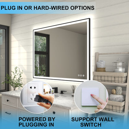 Apex-Noir 48"x36" Framed LED Lighted Bathroom Mirror