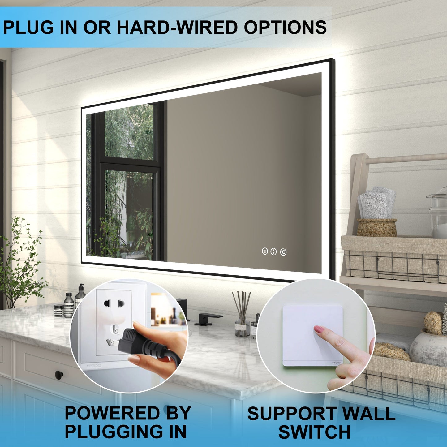 Apex-Noir 55"x30" Framed LED Lighted Bathroom Mirror