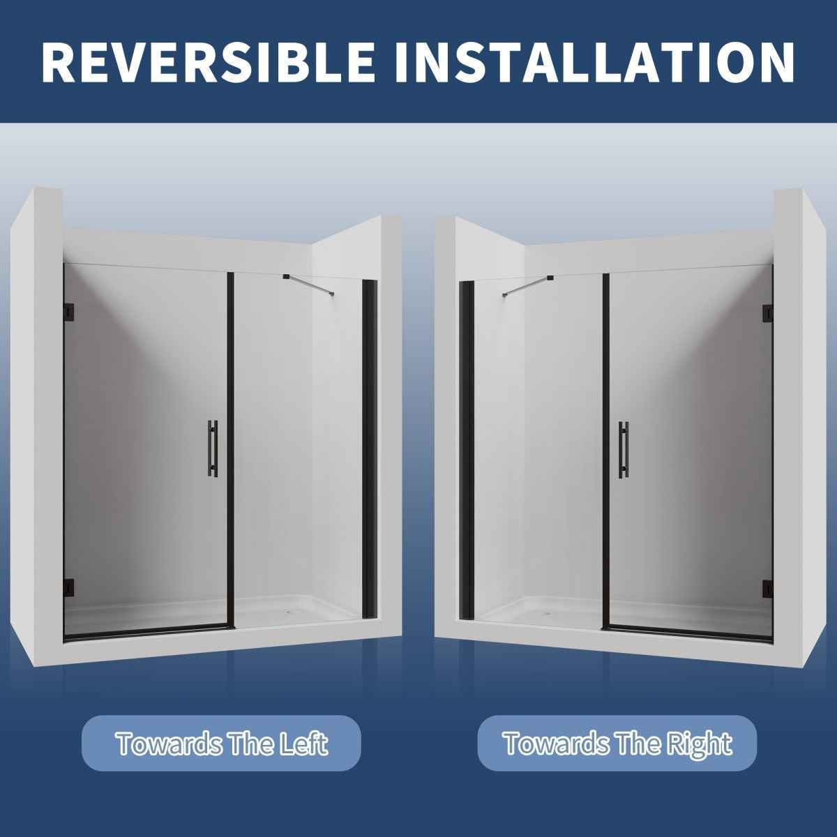 Gemini-W Allsumhome 56-58"Wx71"H Semi-Frameless Pivot Glass Shower Door,Pivot Shower Door,SGCC Tempered Glass,Matte Black,Reversible Installation