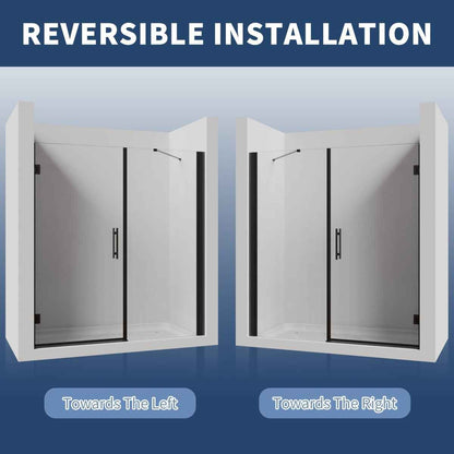 Gemini-W Allsumhome 56-58"Wx71"H Semi-Frameless Pivot Glass Shower Door,Pivot Shower Door,SGCC Tempered Glass,Matte Black,Reversible Installation