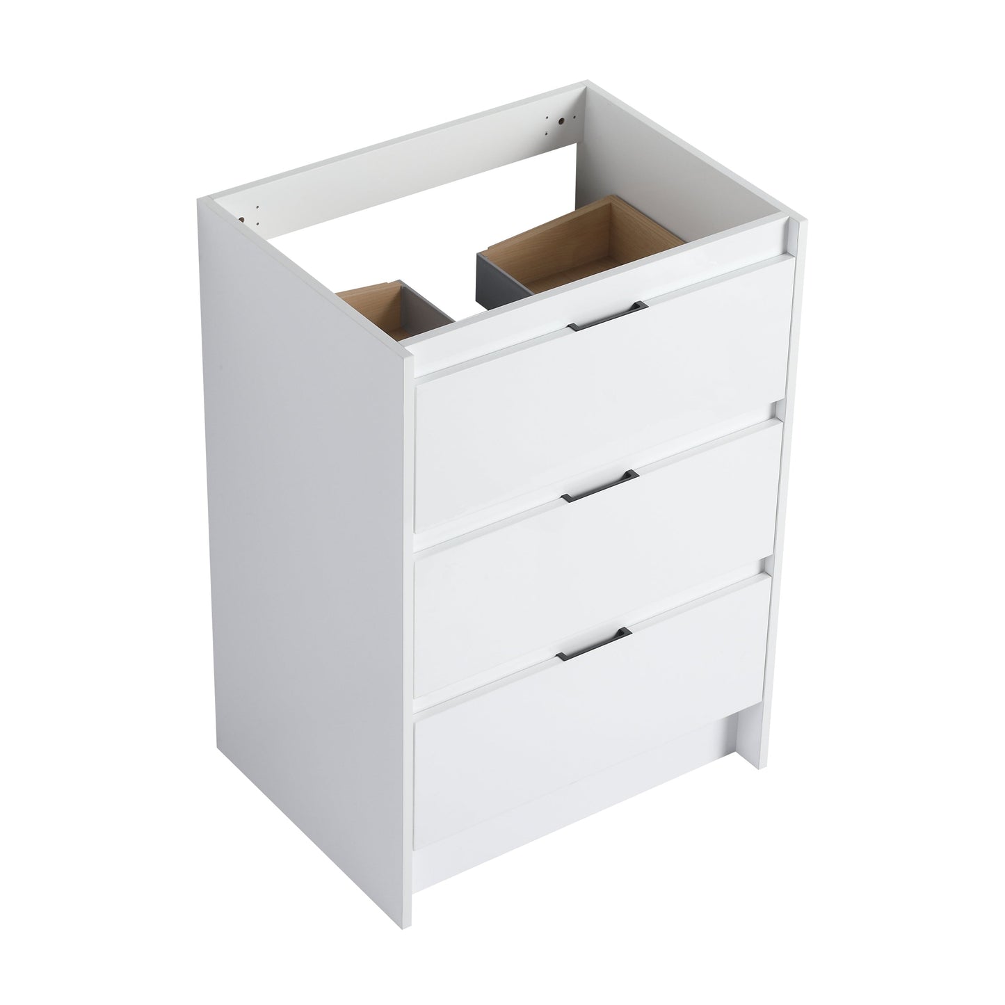 Allsumhome 24' Freestanding Bathroom Cabinet, 3-Soft Close Drawers, Glossy White,(KD-Packing) (Only Vanity)