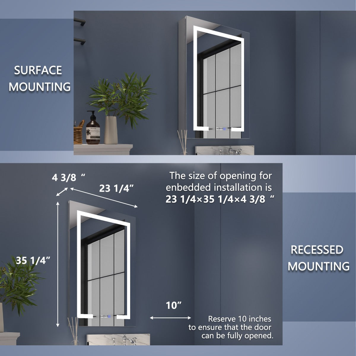 Boost-M2 24" W x 36" H LED Lighted Bathroom Medicine Cabinet with Mirror,Left Hinge