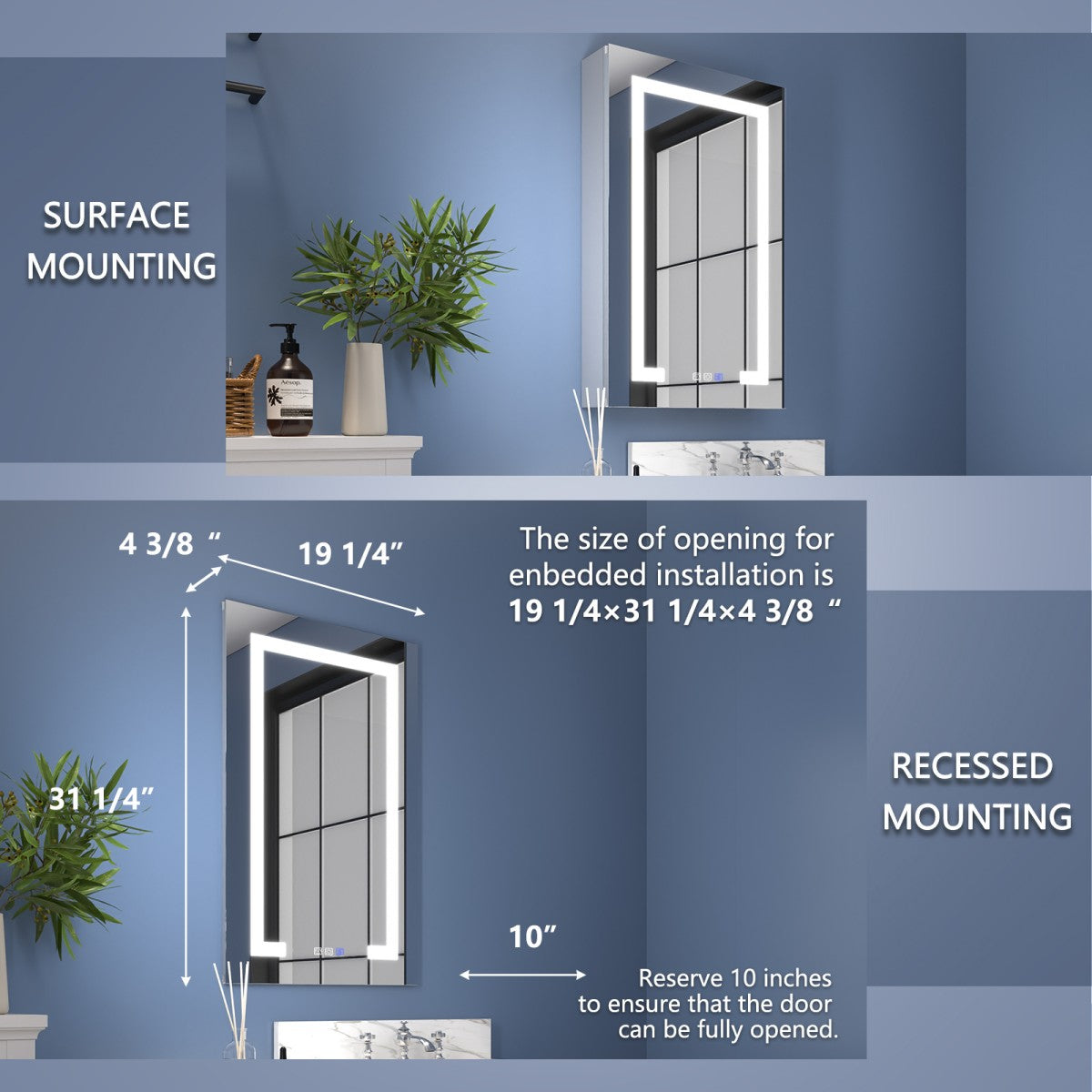 Bathroom Medicine Cabinet with Mirror and Lights 20" W x 32" H LED, Right Hinge - Boost-M2