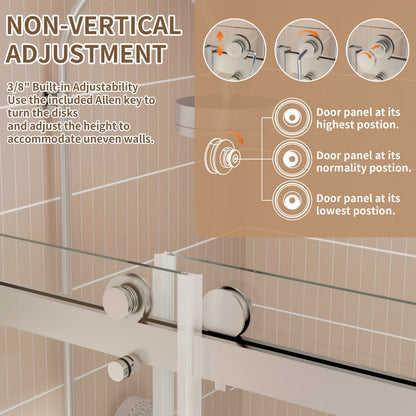 ExRoll-P Allsumhome 56"-60"W x 76"H Frameless Double Sliding Shower Door,10mm Tempered Glass Shower Enclosure,Easy Clean Coat,Brushed Nickel,Buffer