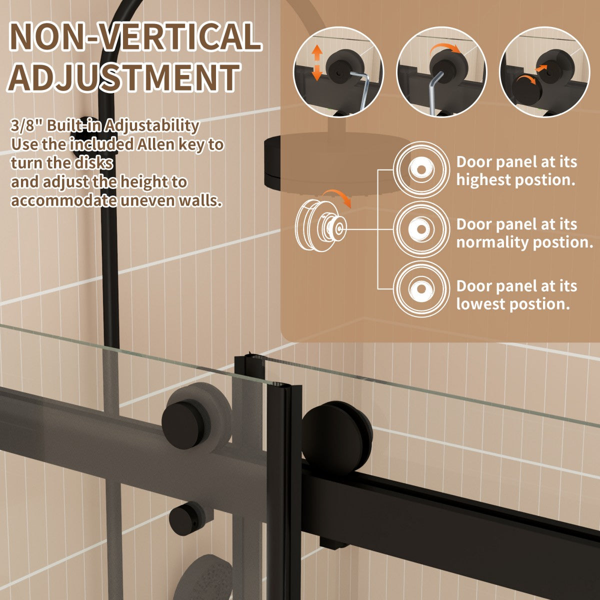 ExRoll-P Allsumhome 56"-60"W x 76"H Frameless Double Sliding Shower Door,10mm Tempered Glass Shower Enclosure,Easy Clean Coat,Matte Black,Buffer