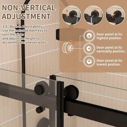 ExRoll-P Allsumhome 56"-60"W x 76"H Frameless Double Sliding Shower Door,10mm Tempered Glass Shower Enclosure,Easy Clean Coat,Matte Black,Buffer