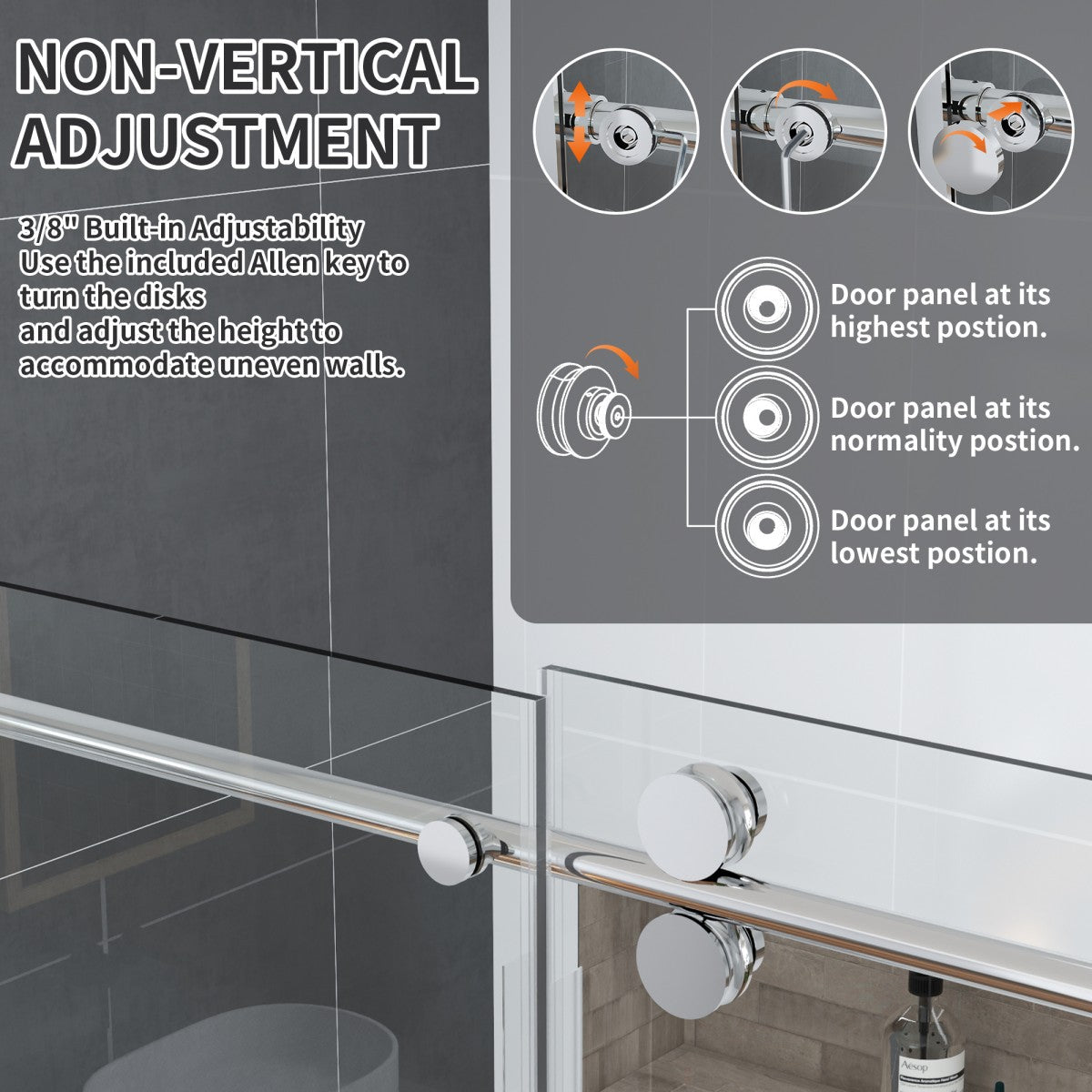 Anchor-H Allsumhome 56"-60"W x 76"H Frameless Sliding Shower Door,10mm Tempered Glass Shower Enclosure,Double Side Easy Clean Coat,Chrome,Buffer