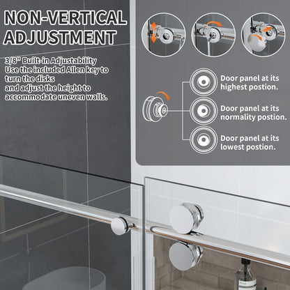 Anchor-H Allsumhome 56"-60"W x 76"H Frameless Sliding Shower Door,10mm Tempered Glass Shower Enclosure,Double Side Easy Clean Coat,Chrome,Buffer