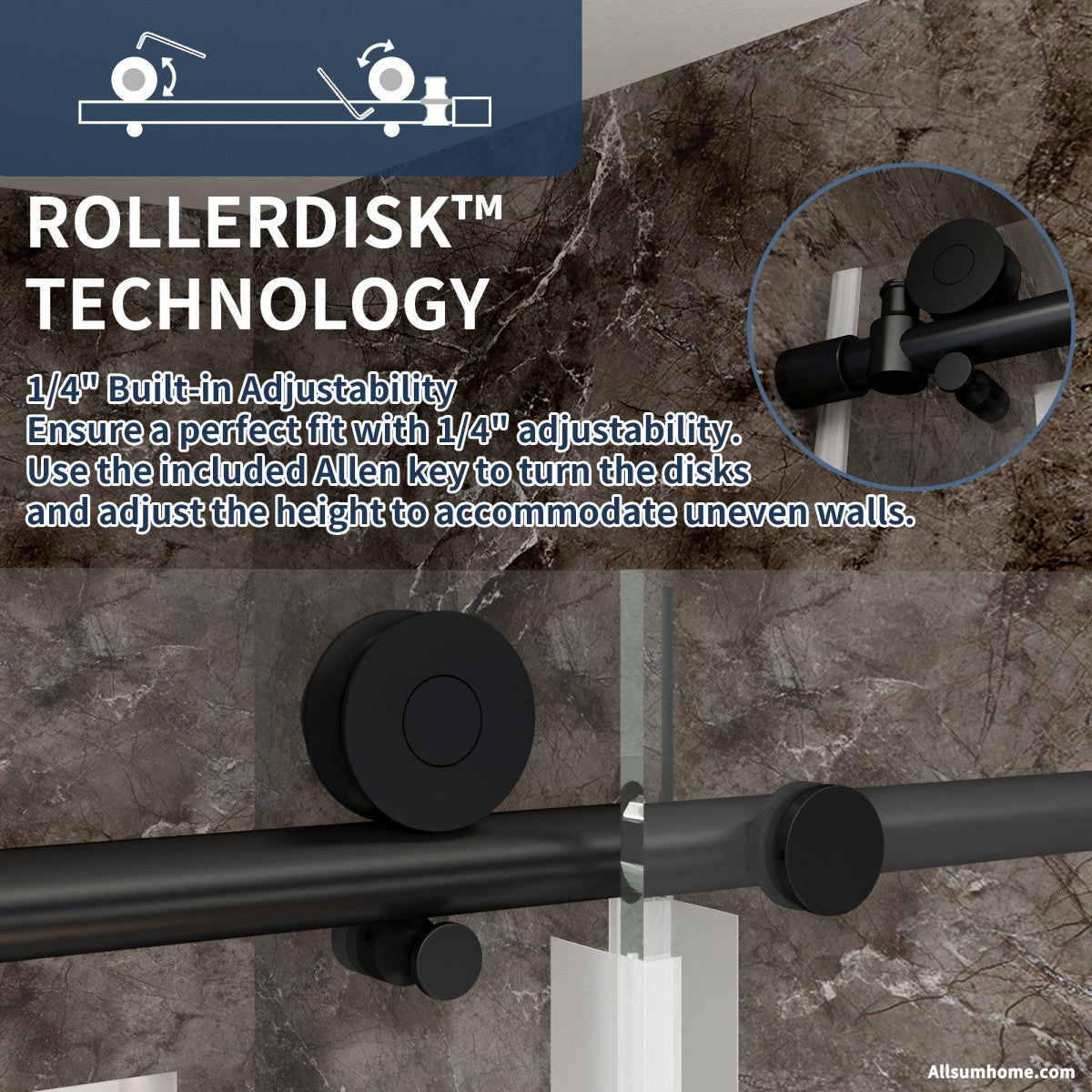 Anchor 56-60 in. W x 74 in. H Frameless Tall Shower Door Sliding Walk-in Shower Design with 8mm thick Clear Glass,Black - ExBriteUSA