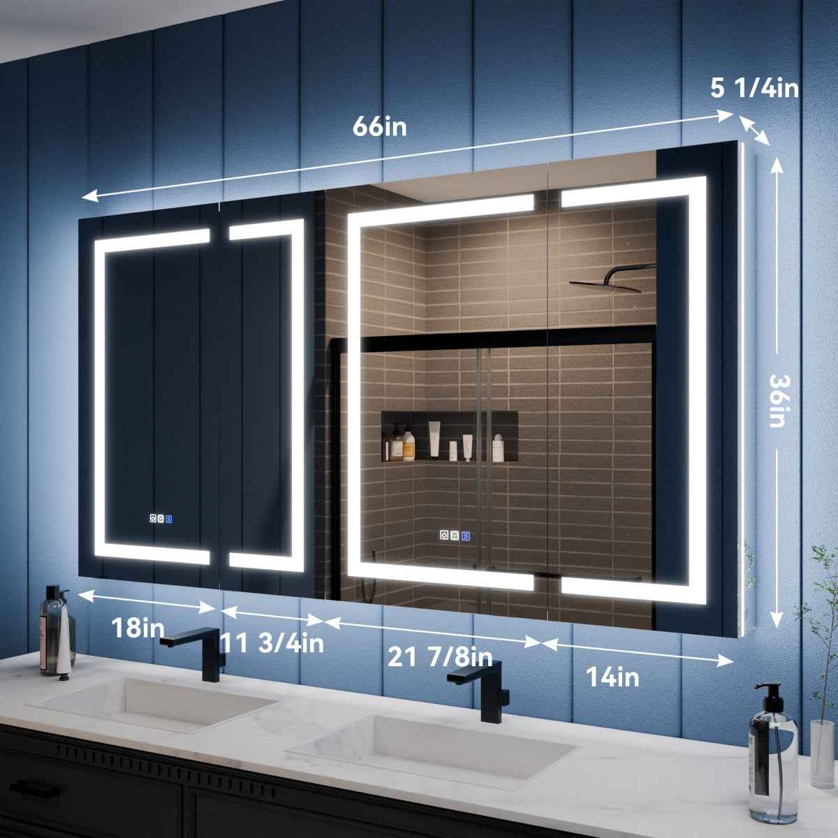 Illusion-B 66" x 36" LED Medicine Cabinet with Magnifiers Front and Back Light