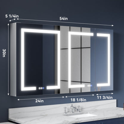 LED Lighted Mirror Medicine Cabinet - 54"W x 30"H Medicine Cabinet with Mirror, Recessed or Surface Mounted|ExBrite Boost-M1