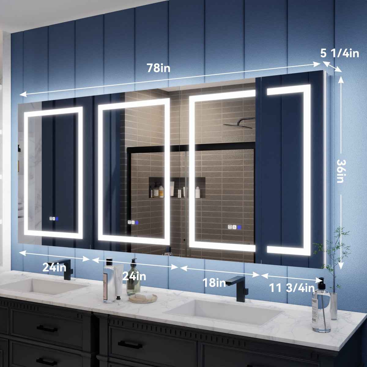 Illusion-B 78" x 36" Recessed Medicine Cabinet with LED Lights with Magnifiers,Front and Back Light
