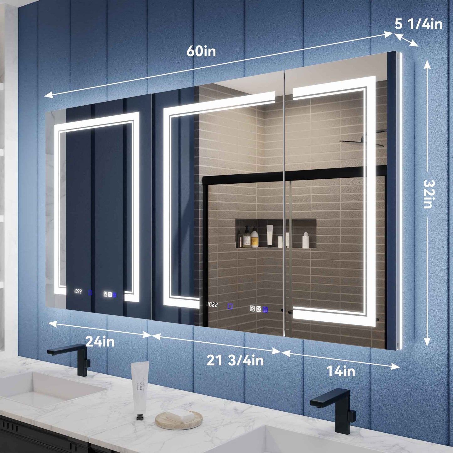 Illusion-B 60" x 32" | 60 inch LED medicine cabinet with Magnifiers Front and Back Light