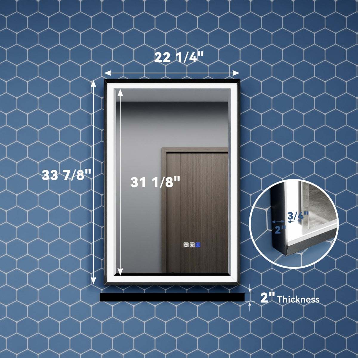 Verloar 22" W x 34" H Framed Lighted Bathroom Mirror,Dimmable,Anti Fog,Front-Lit Illumination,Matte Black