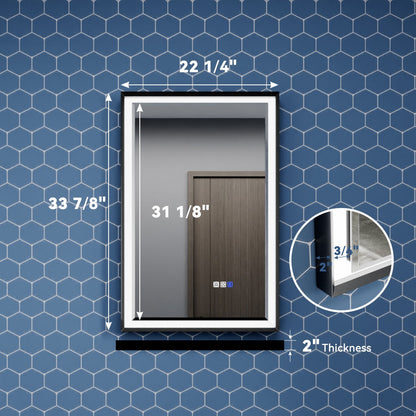 Verloar 22" W x 34" H Framed Lighted Bathroom Mirror,Dimmable,Anti Fog,Front-Lit Illumination,Matte Black