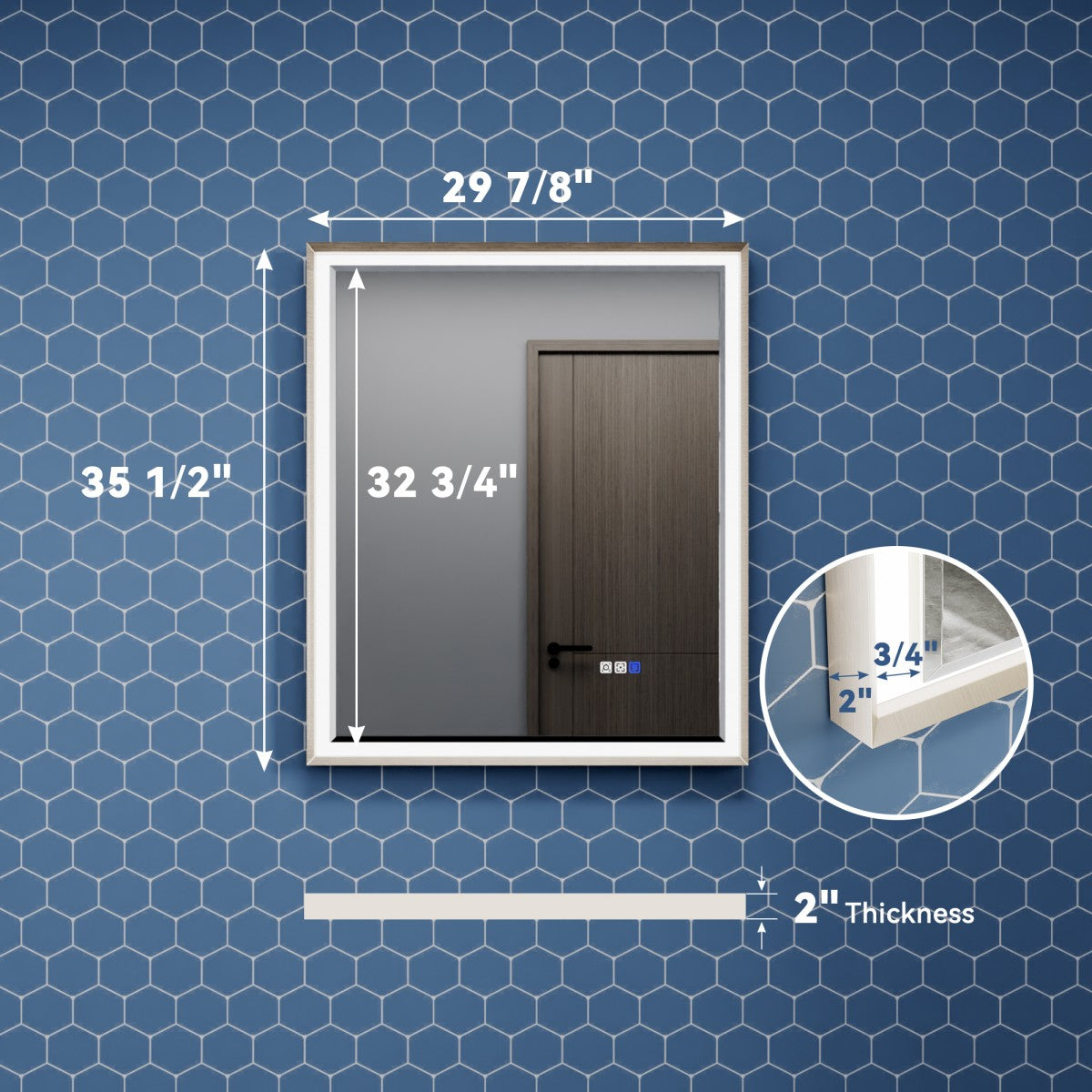 Verloar 30" W x 36" H Framed Lighted Bathroom Mirror,Dimmable,Anti Fog,Front-Lit Illumination,Brushed Nickel