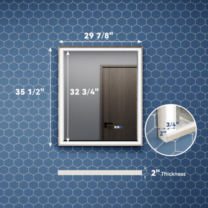 Verloar 30" W x 36" H Framed Lighted Bathroom Mirror,Dimmable,Anti Fog,Front-Lit Illumination,Brushed Nickel