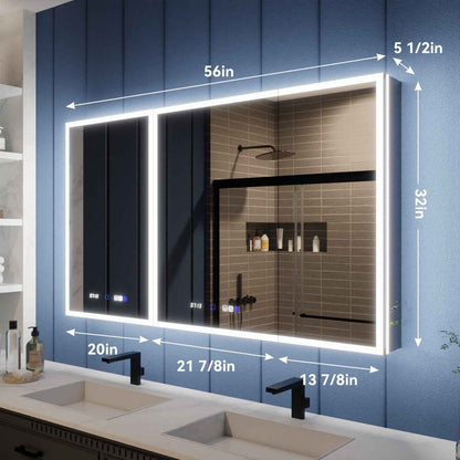 Illusion 56" x 32" LED Recessed Medicine Cabinet with Magnifiers Front and Back Light