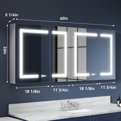 LED Lighting Recessed Medicine Cabinets - 60"W x 26"H Medicine Cabinet with Mirror, Recessed or Surface Mounted|ExBrite Boost-M1