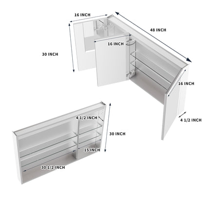 ExBrite 48"W x 30"H LED Medicine Cabinet with Anti-Fog, Stepless Color Temperature and Dimming, Adjustable Shelves, Aluminum Frame, Recessed or Surface Mount - ExBriteUSA