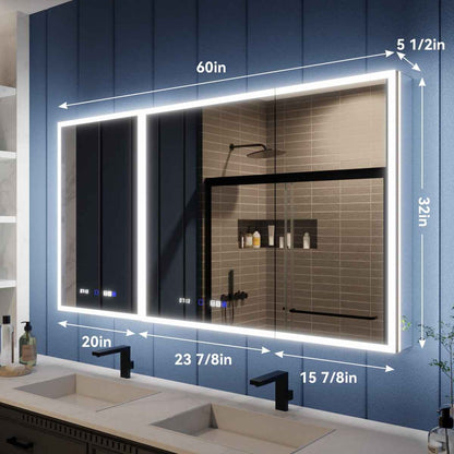 Illusion 60" x 32" Medicine Cabinet With LED Light with Magnifiers Front and Back Light